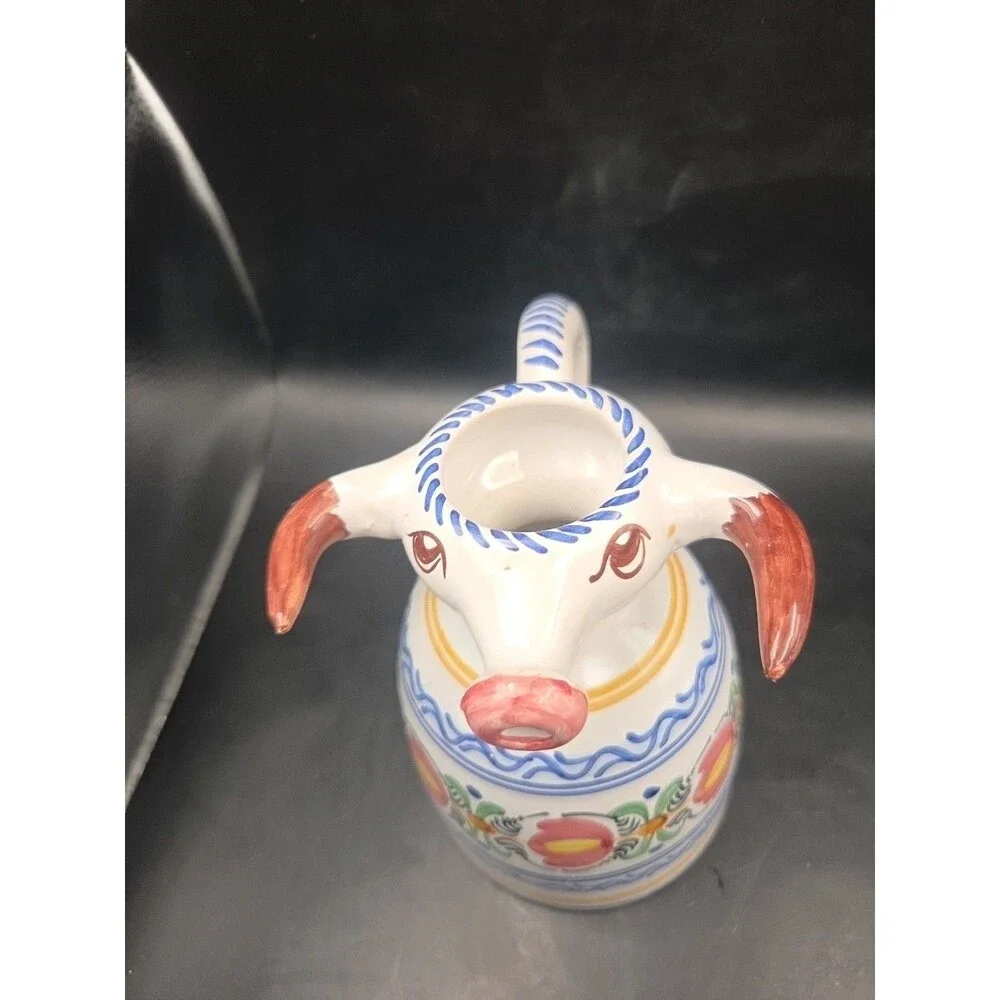 España Cow Bull Pottery Floral Creamer Pitcher  Ceramic Hand Painted Spain Toro